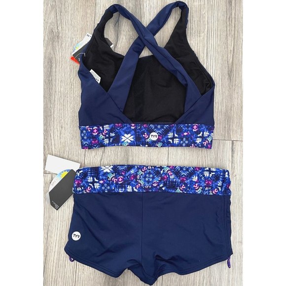 TYR 2pc Santa Cruz Jade Top & Della Boyshort Swimsuit Navy Size Small 4/6 - $75 - Picture 3 of 10